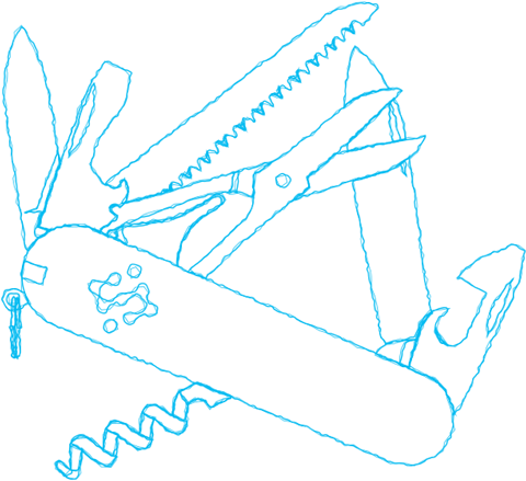 Rough contour drawing of a Swiss Army knife