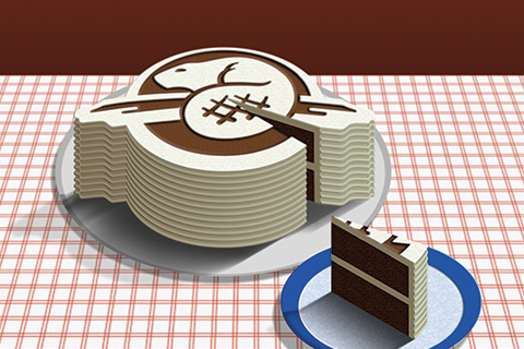 Illustration of a cake shaped like the Parks Canada logo