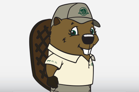 Illustrated beaver mascot for Parks Canada
