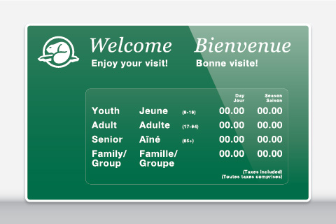 Exterior fees sign sample for Parks Canada